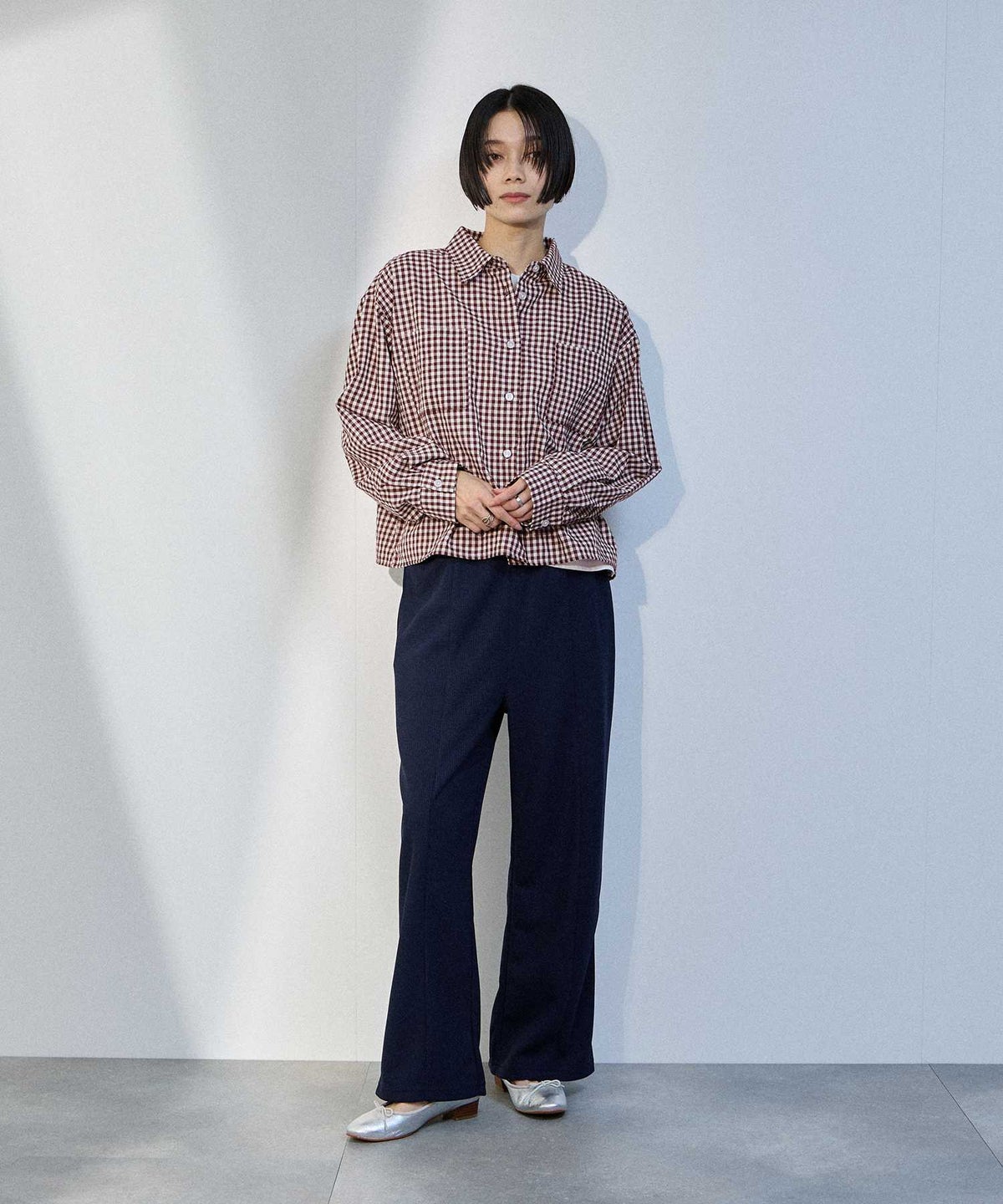 milli de l'air ギンガムチェッククロップドシャツ レディース