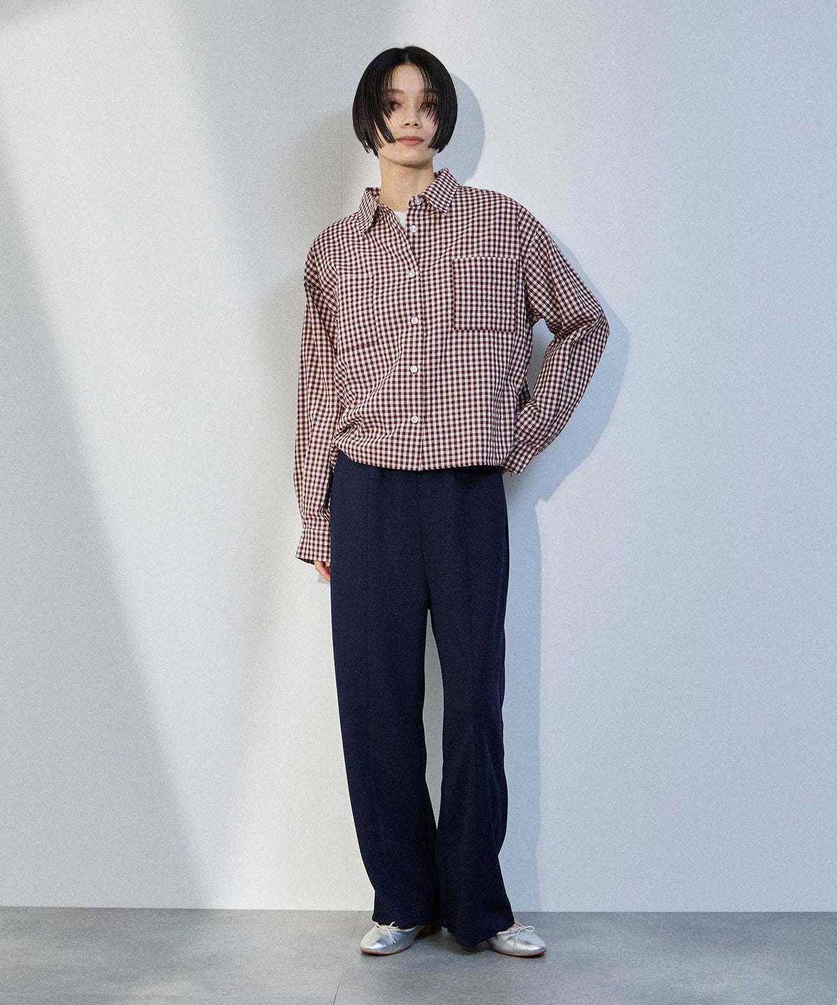 milli de l'air ギンガムチェッククロップドシャツ レディース