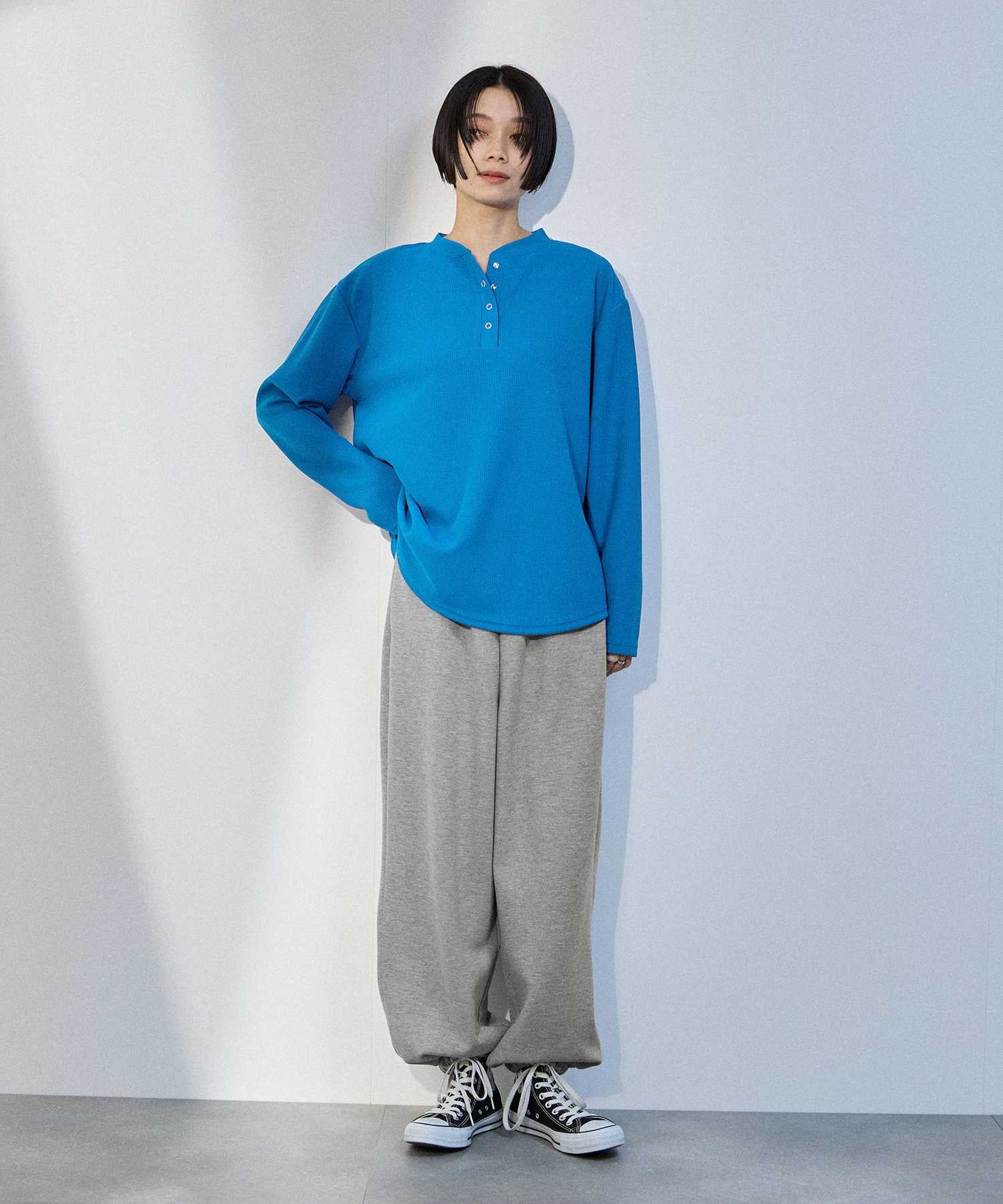 milli de l'air ワッフルヘンリーネックプルオーバー レディース