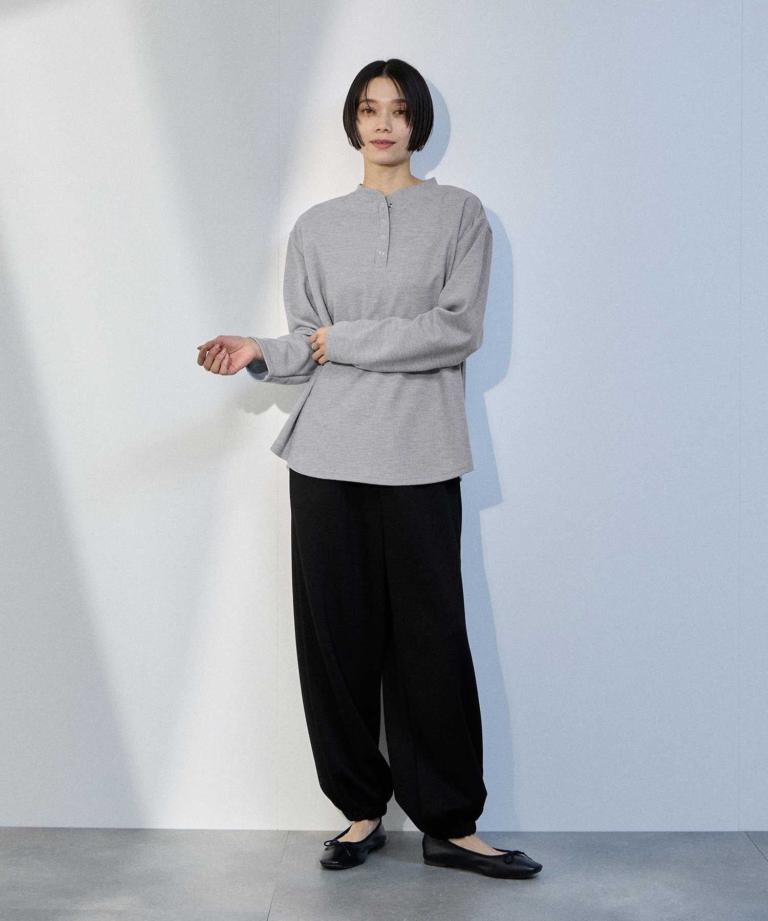 milli de l'air ワッフルヘンリーネックプルオーバー レディース