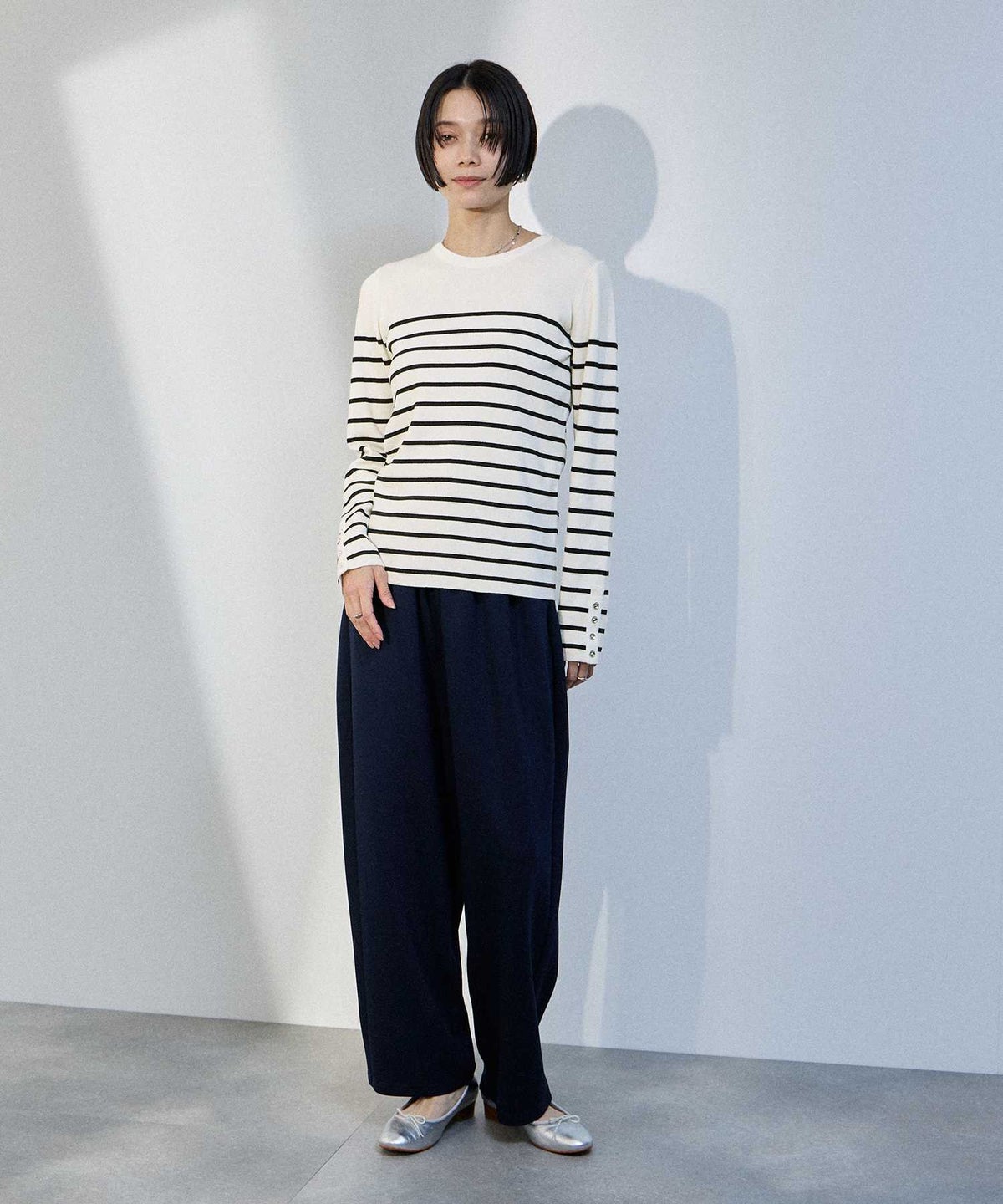 milli de l'air 袖口ボタンリブニットプルオーバー レディース