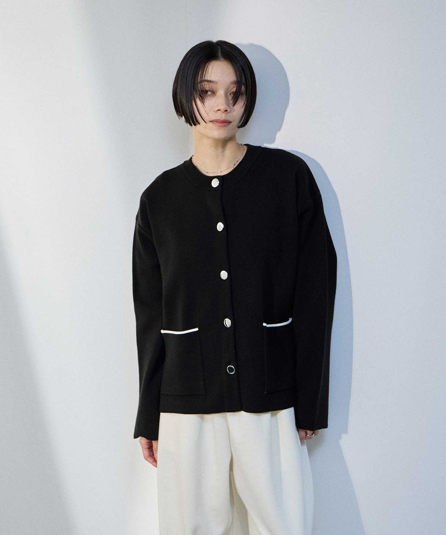 る*様 AND MARY Black ニットジャケット milli de l'air カラーアクセントニットジャケット レディース
