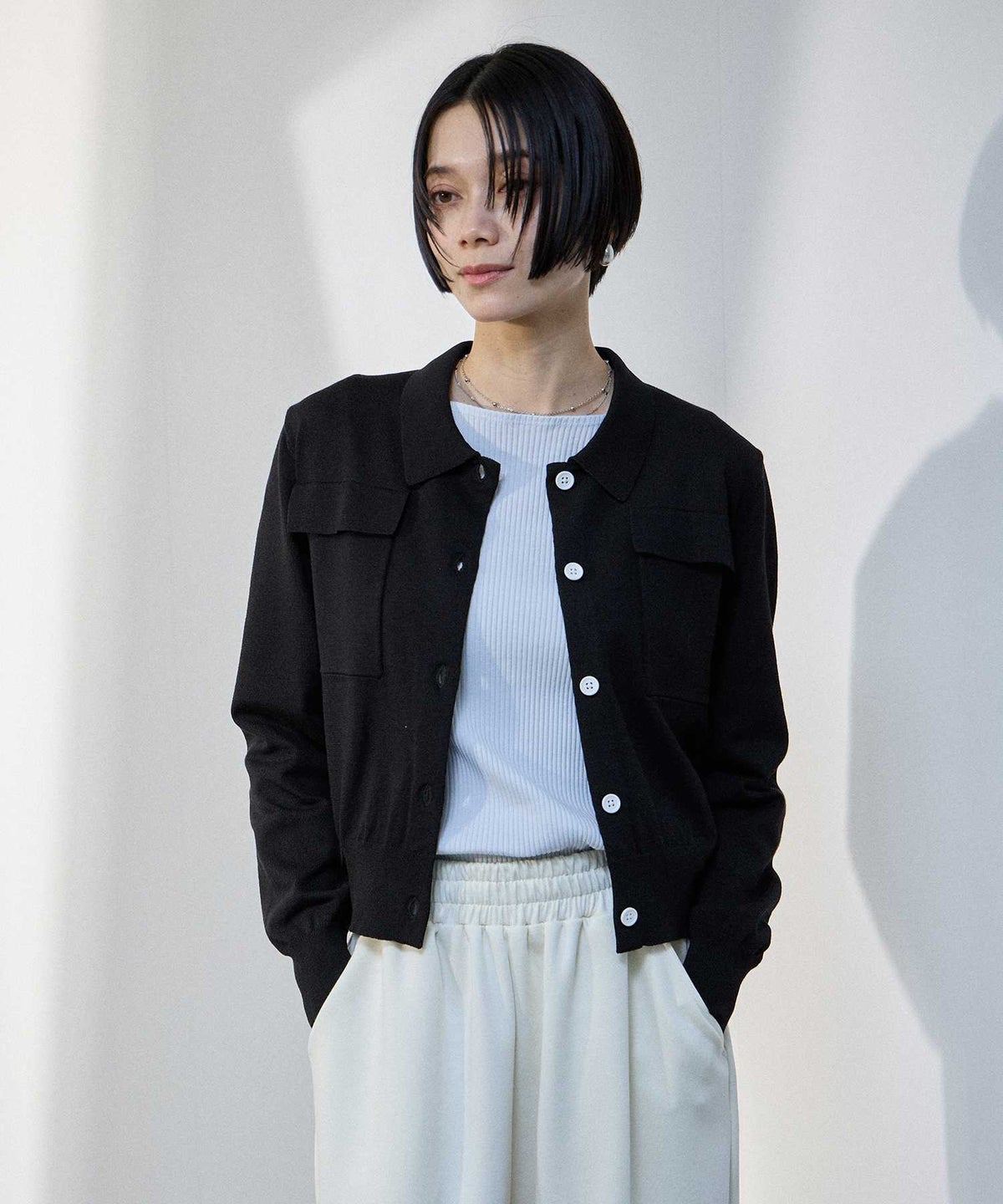 milli de l'air ポケット付きポロカーディガン レディース