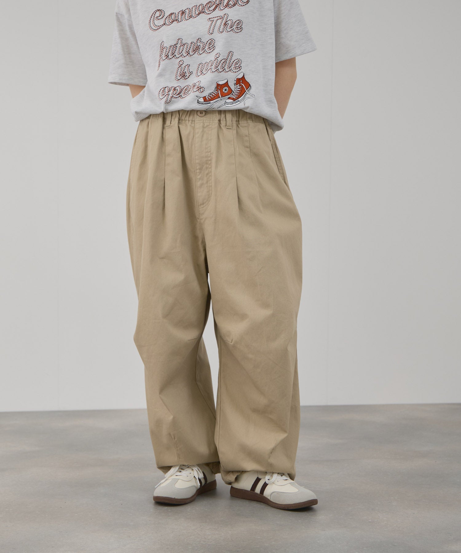 NAVY ワイドタックチノパンツ レディース