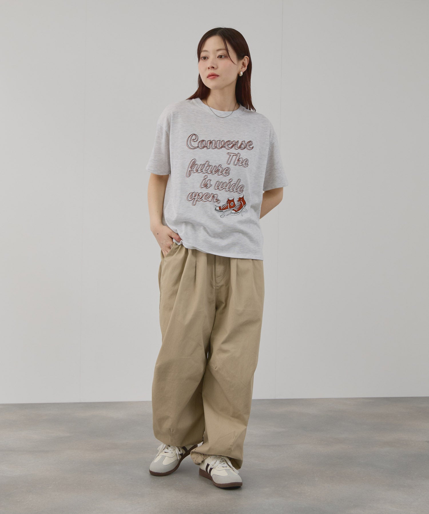 NAVY ワイドタックチノパンツ レディース