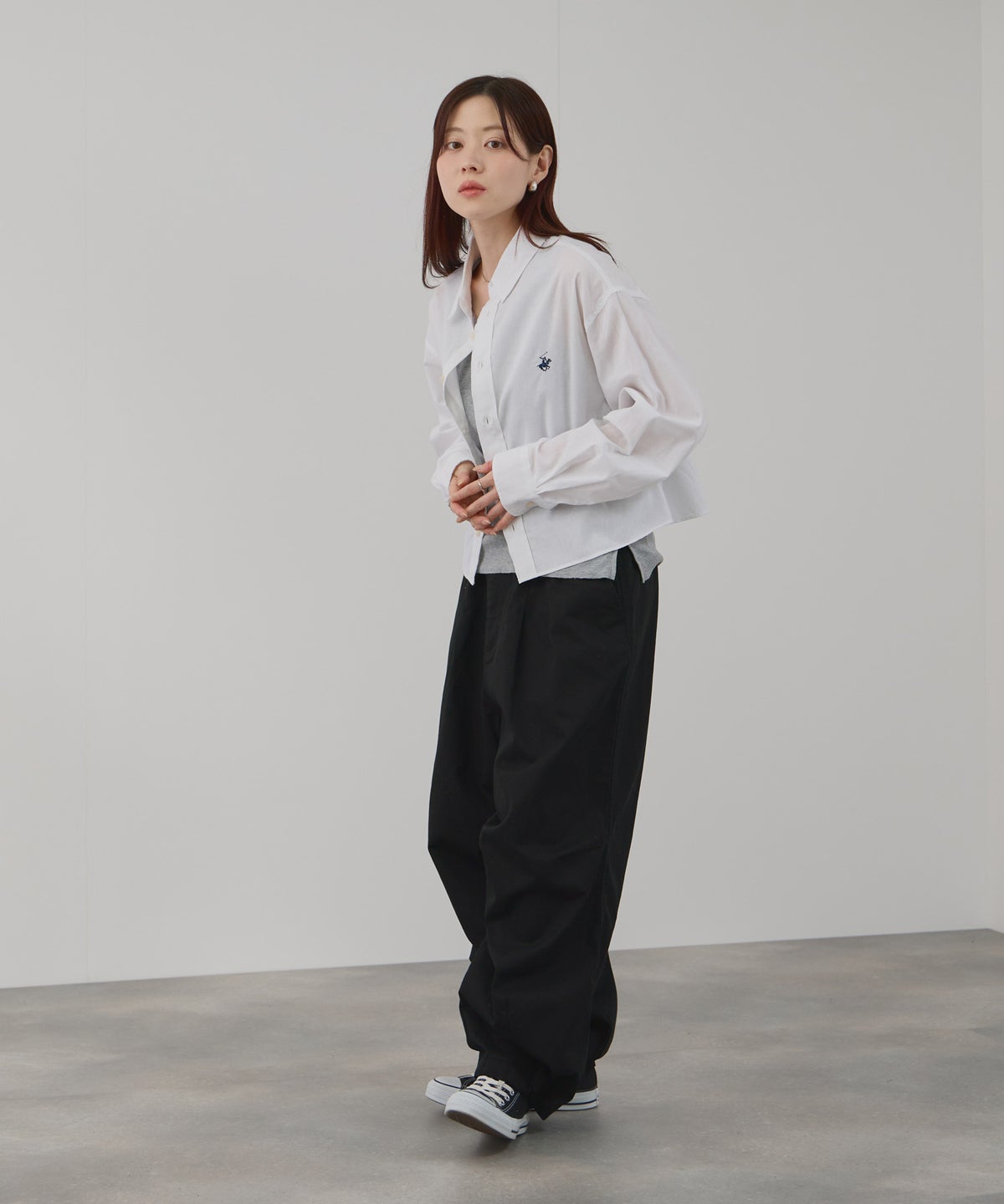 NAVY ワイドタックチノパンツ レディース