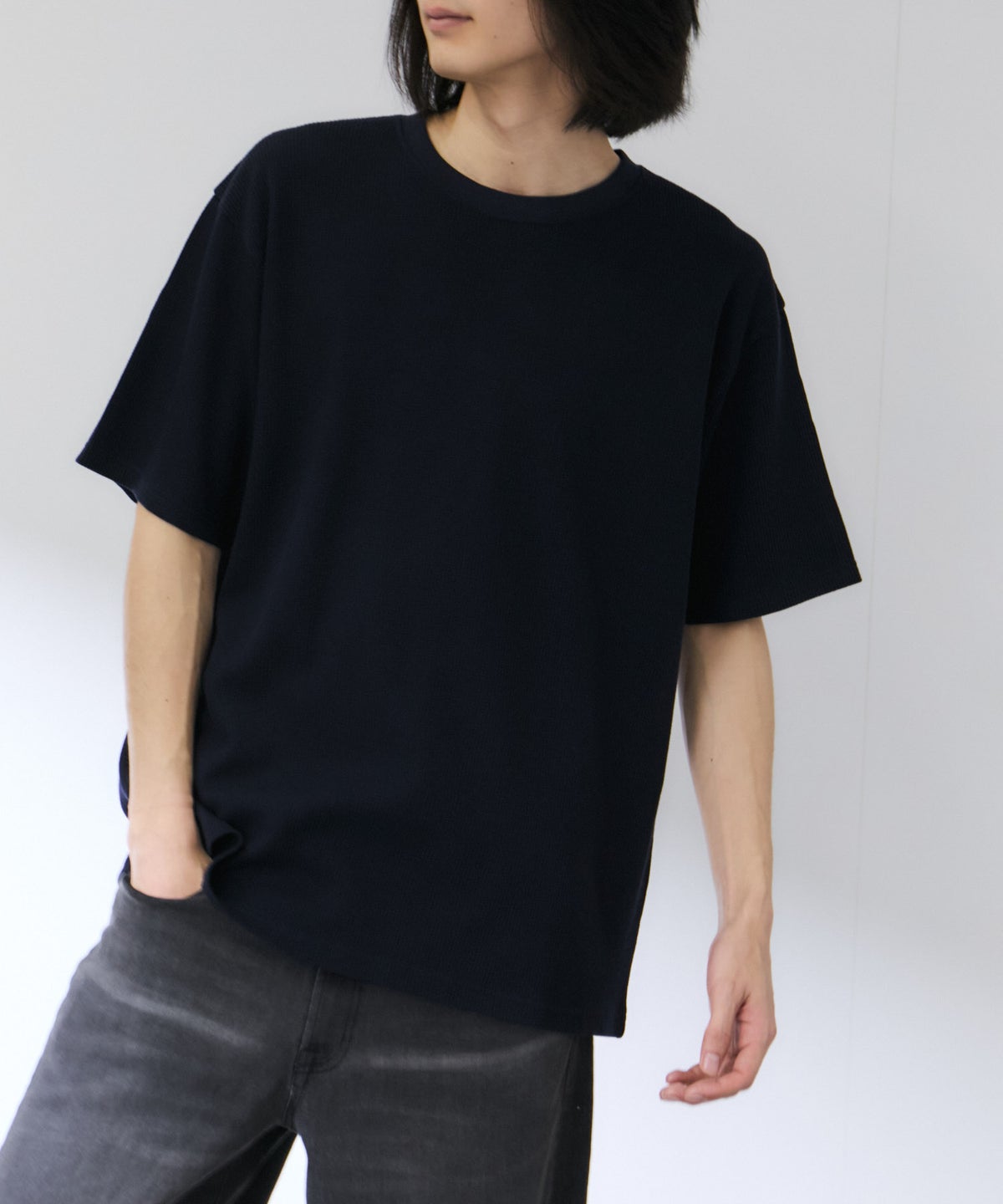 NAVY BCIコットン リラックスフィット ワッフル半袖Tシャツ メンズ メール便 対応商品