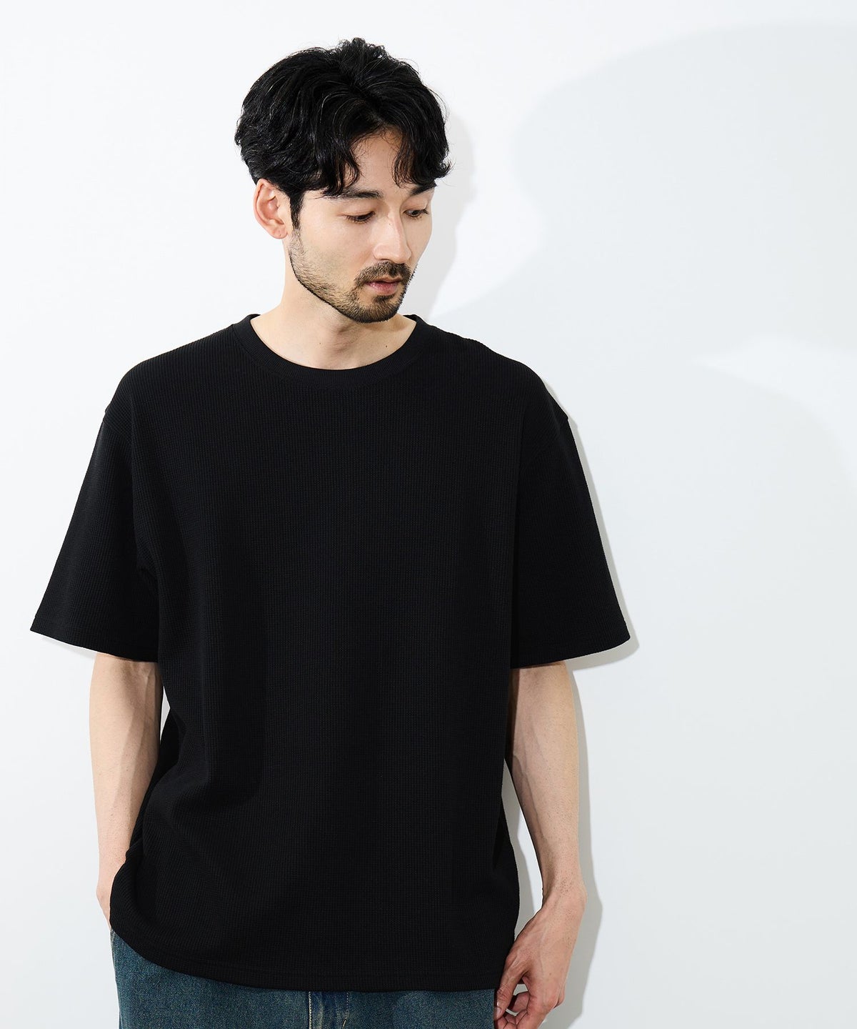 NAVY BCIコットン リラックスフィット ワッフル半袖Tシャツ メンズ メール便 対応商品
