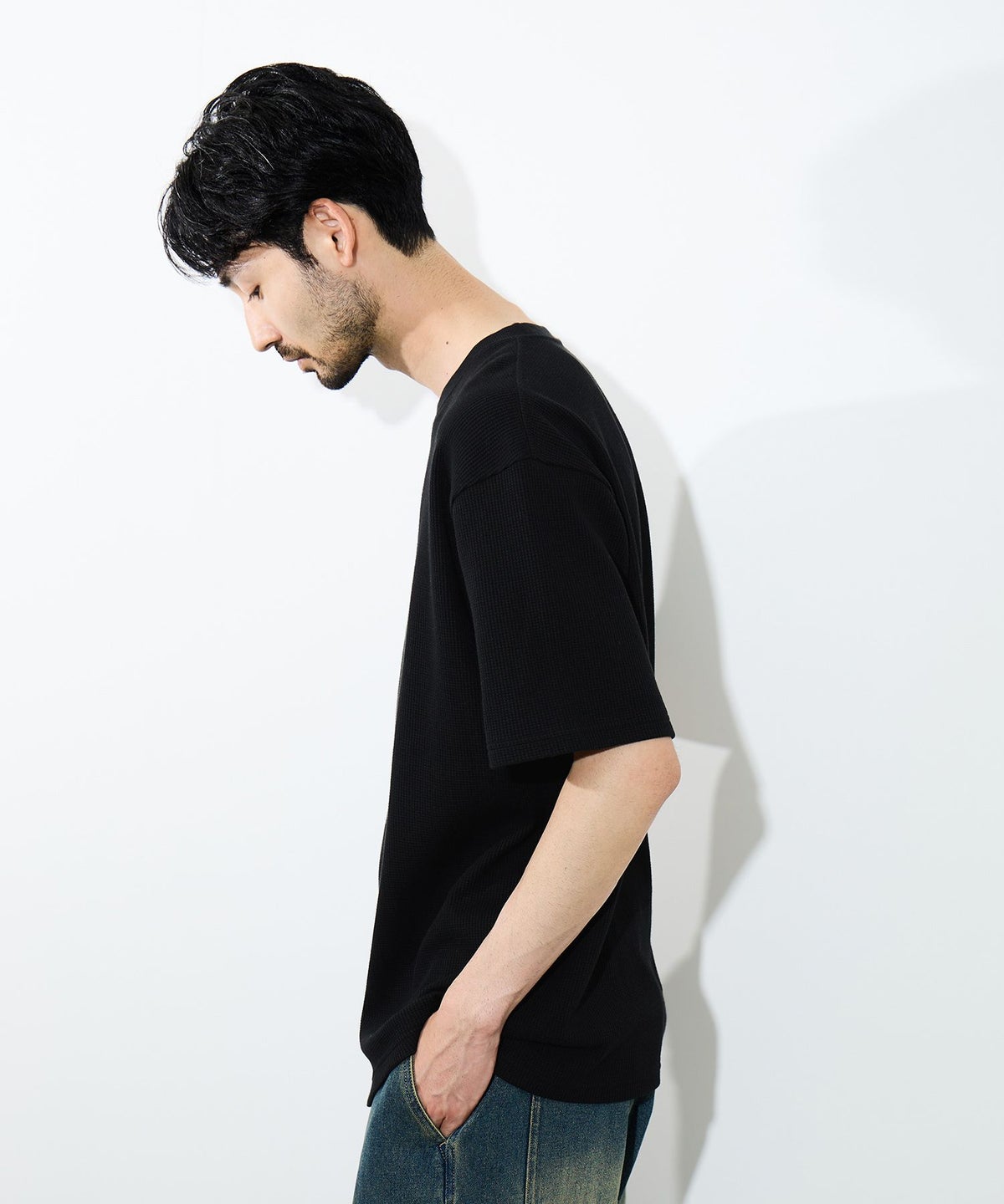NAVY BCIコットン リラックスフィット ワッフル半袖Tシャツ メンズ メール便 対応商品