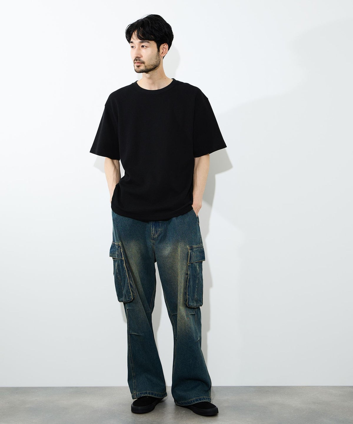 NAVY BCIコットン リラックスフィット ワッフル半袖Tシャツ メンズ メール便 対応商品