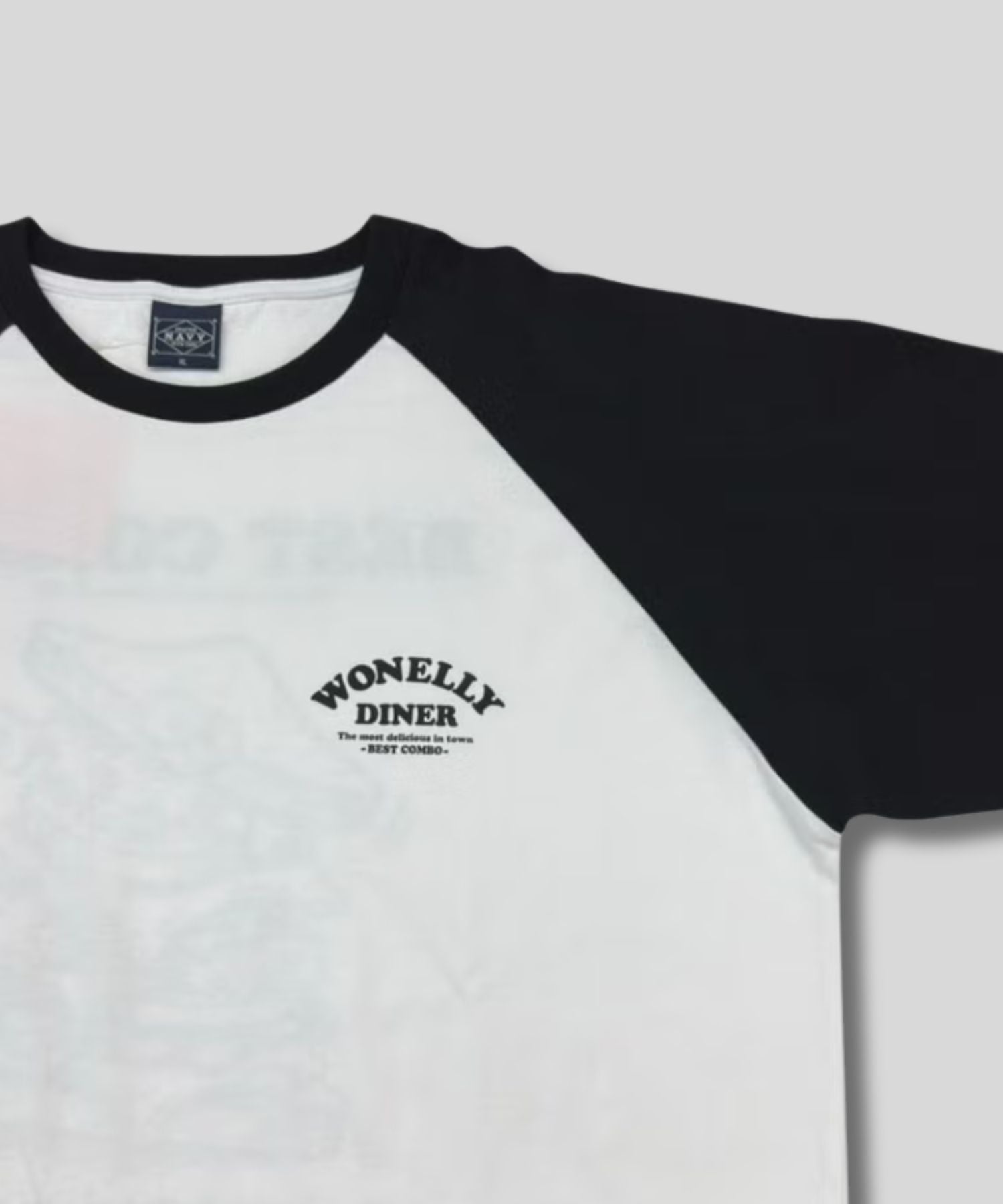 NAVY フードプリント7分袖ラグランTシャツ メンズ