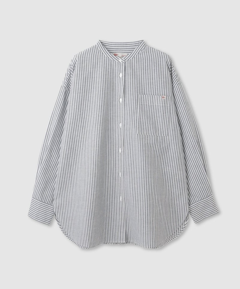 NAVY  リネンブレンド バンドカラールーズシャツ レディース商品画像-1