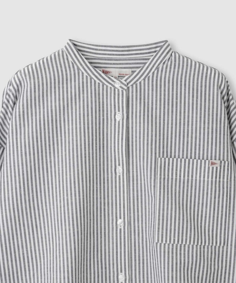 NAVY  リネンブレンド バンドカラールーズシャツ レディース商品画像-5