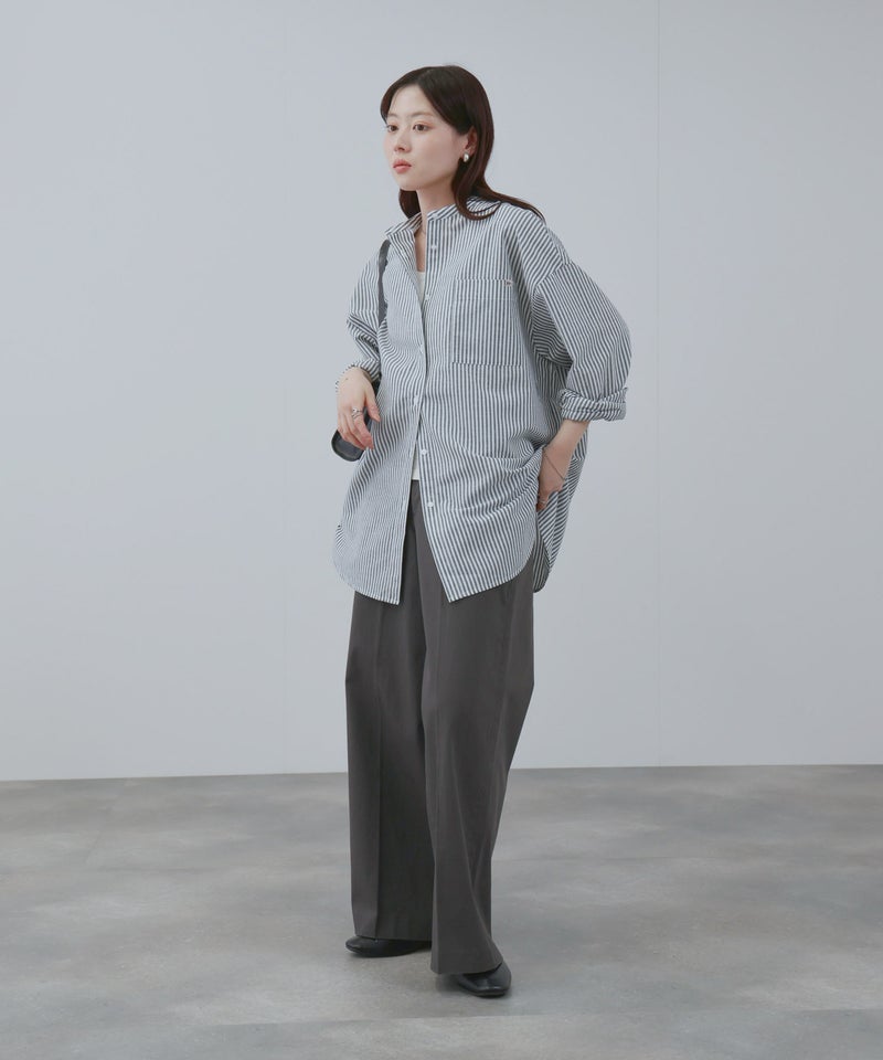 NAVY リネンブレンド バンドカラールーズシャツ レディース商品画像-6