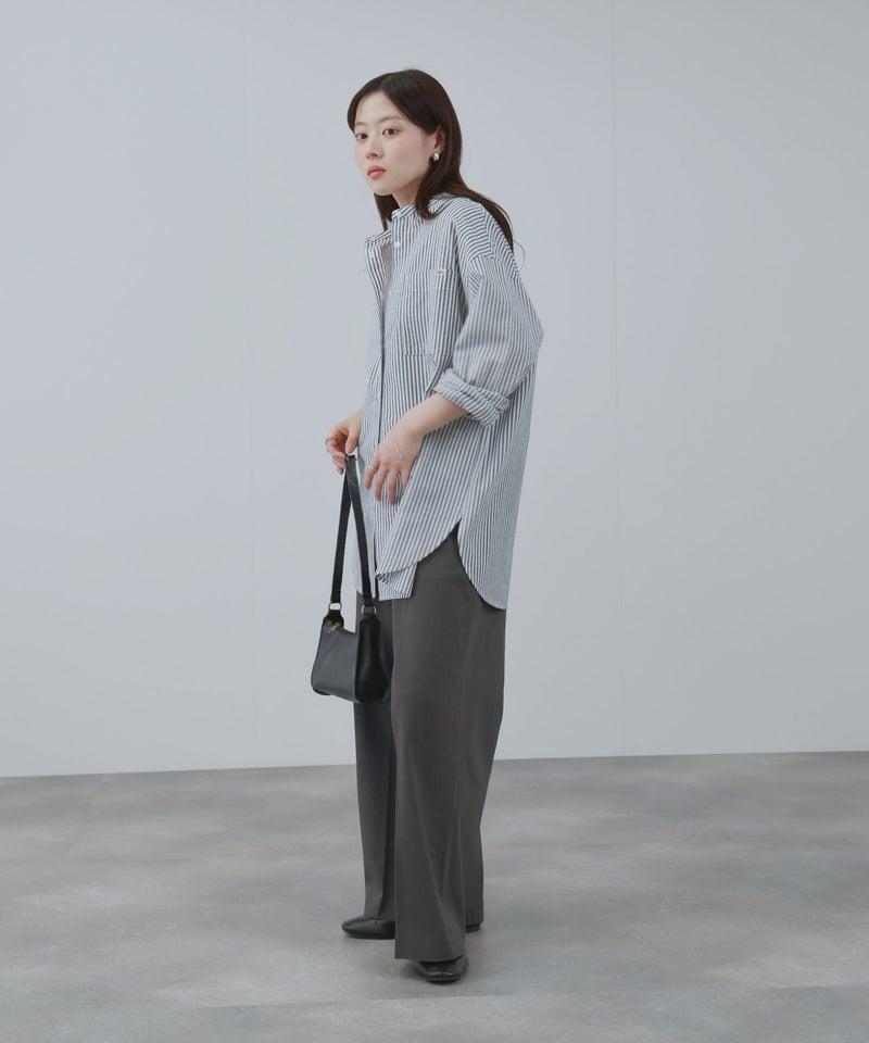 NAVY リネンブレンド バンドカラールーズシャツ レディース商品画像-7