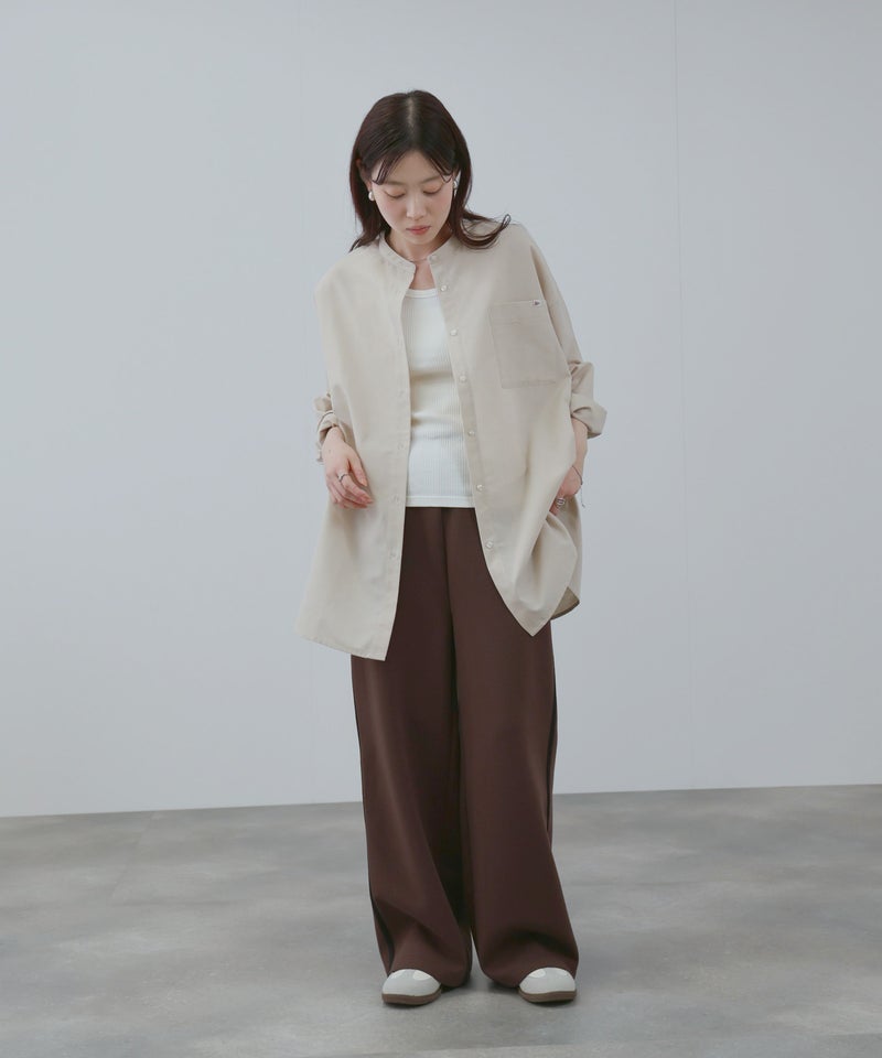 NAVY リネンブレンド バンドカラールーズシャツ レディース商品画像-10