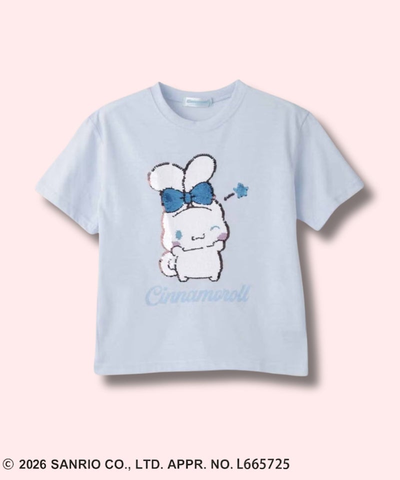 サンリオキャラクターズ シナモロール スパンコールTシャツ キッズ メール便 対応商品商品画像-2