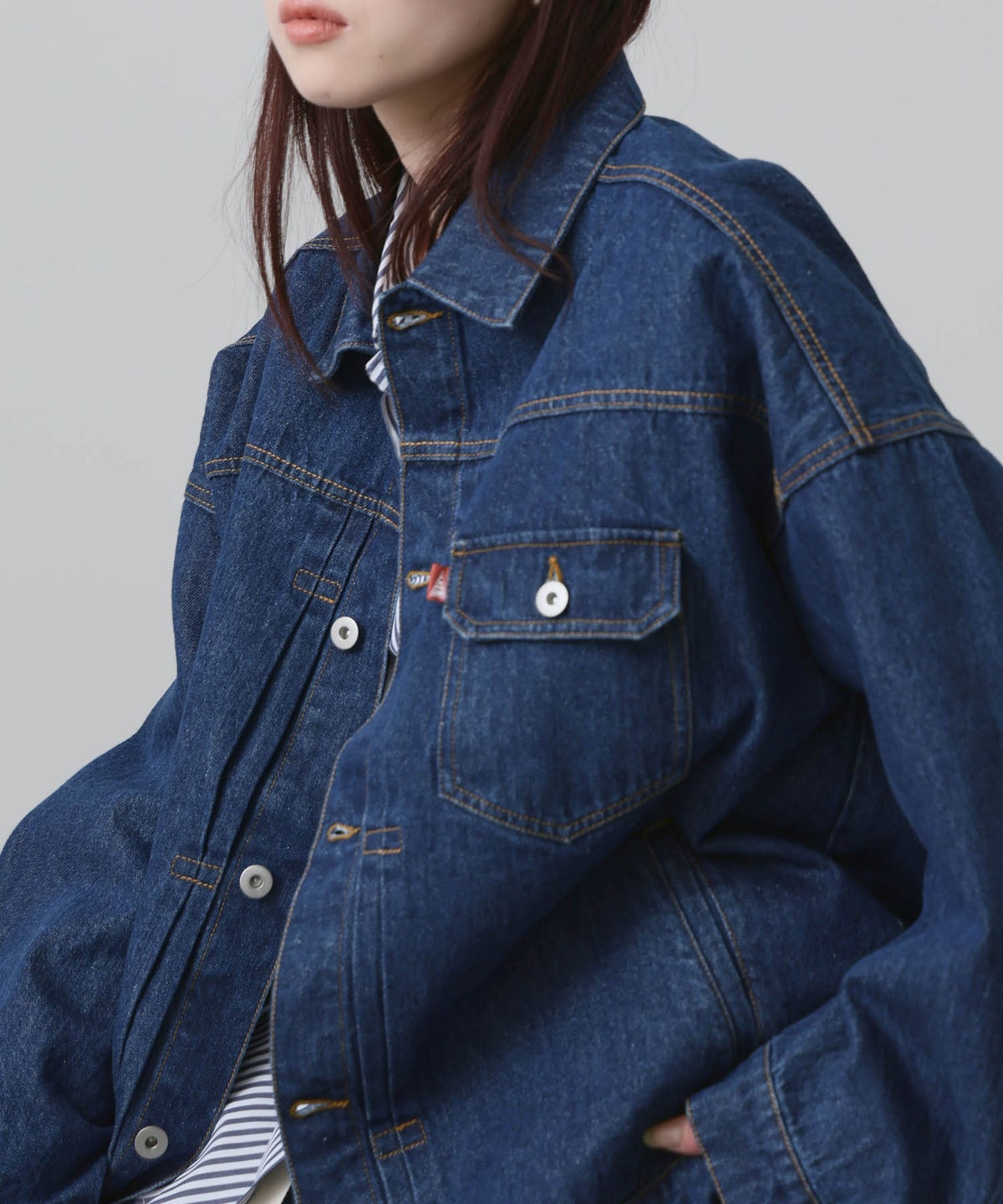 NAVY 11ozコットンデニム ビッグシルエットジャケット レディース