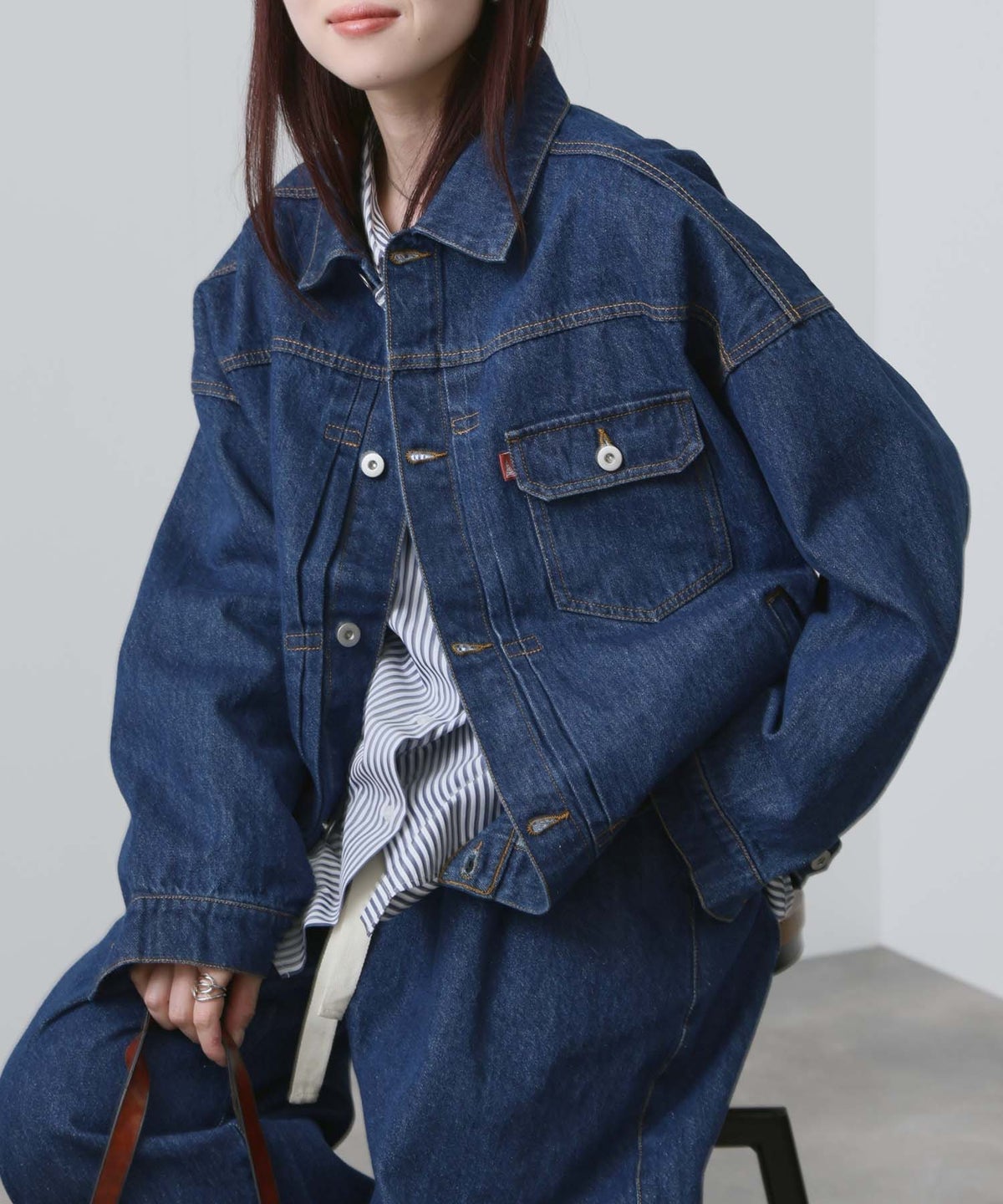 NAVY 11ozコットンデニム ビッグシルエットジャケット レディース