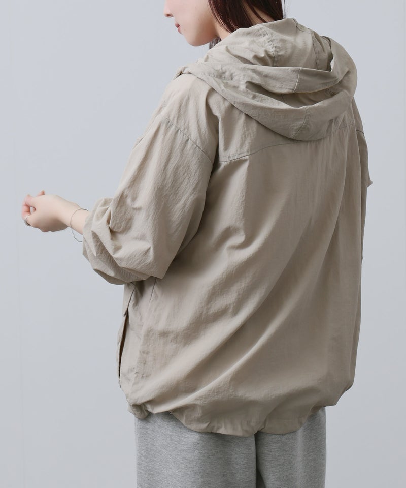 NAVY ワンポイント刺繍 ナイロン ビッグシルエット ZIPフーディブルゾン レディース商品画像-6