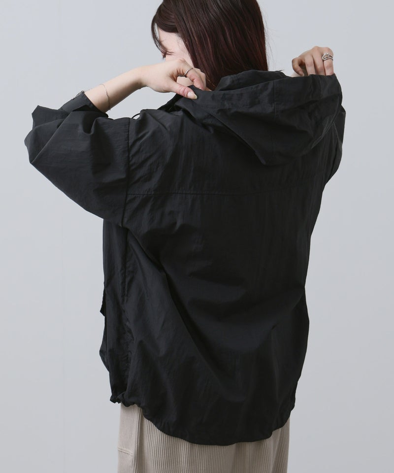 NAVY  ワンポイント刺繍 ナイロン ビッグシルエット ZIPフーディブルゾン レディース商品画像-12
