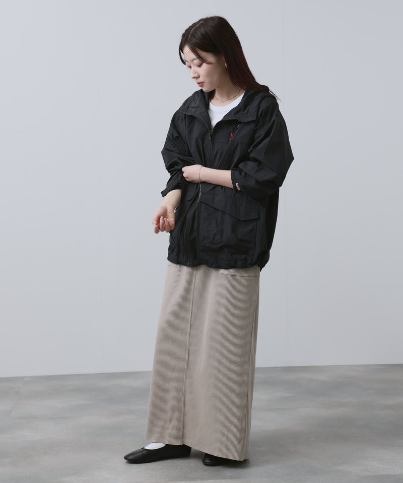 NAVY ワンポイント刺繍 ナイロン ビッグシルエット ZIPフーディブルゾン レディース商品画像-16