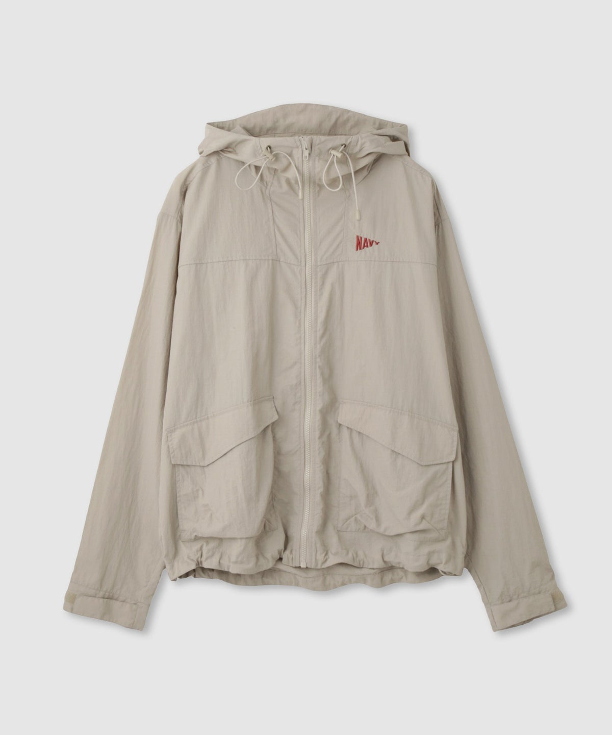 NAVY ワンポイント刺繍 ナイロン ビッグシルエット ZIPフーディブルゾン レディース
