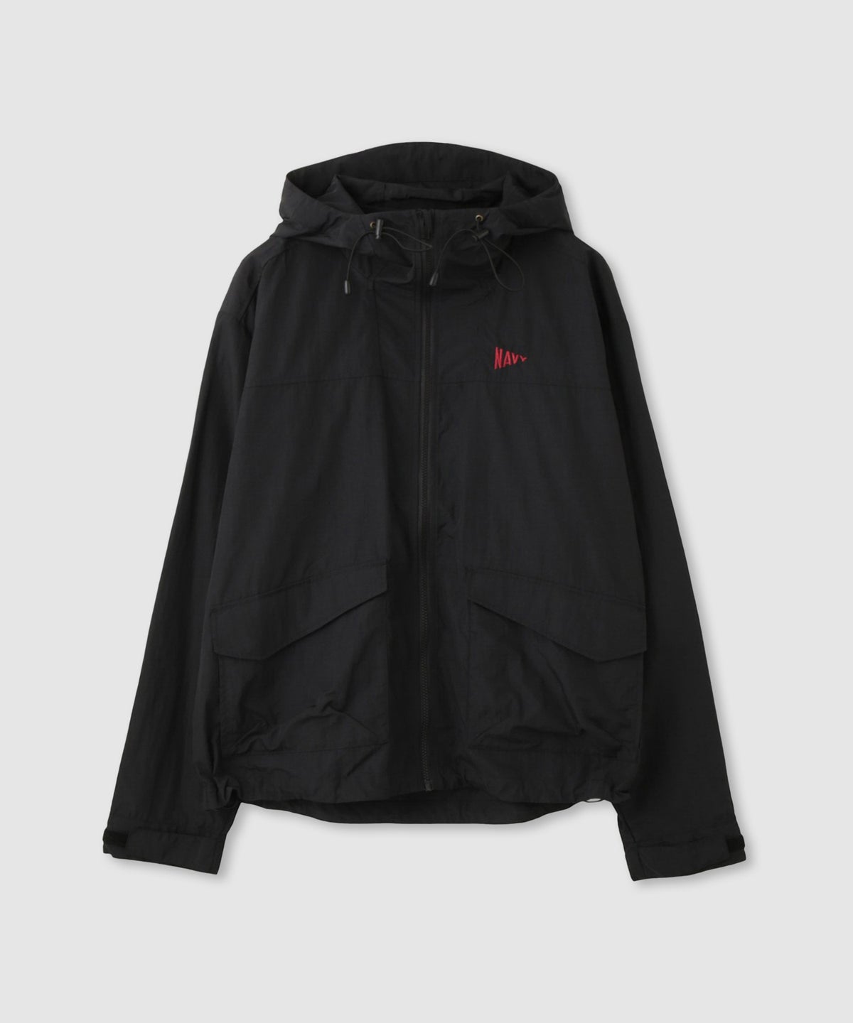 NAVY ワンポイント刺繍 ナイロン ビッグシルエット ZIPフーディブルゾン レディース