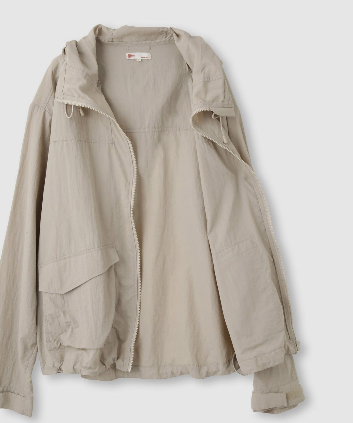 NAVY ワンポイント刺繍 ナイロン ビッグシルエット ZIPフーディブルゾン レディース