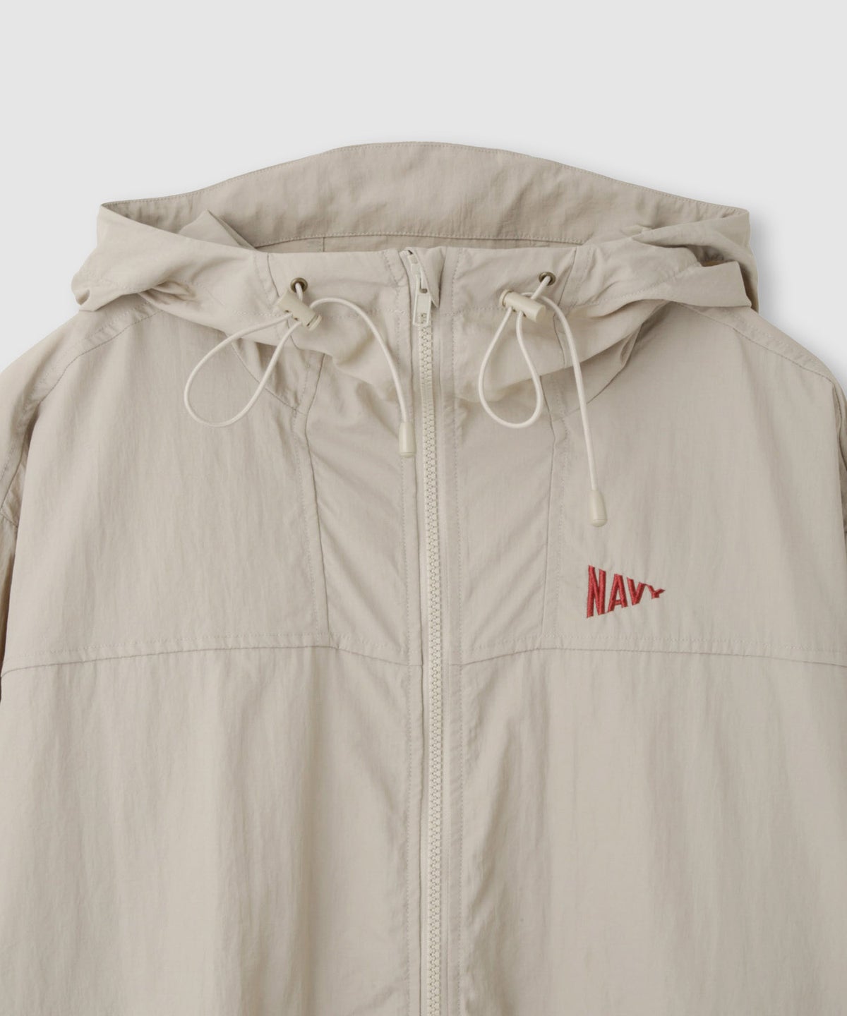 NAVY ワンポイント刺繍 ナイロン ビッグシルエット ZIPフーディブルゾン レディース