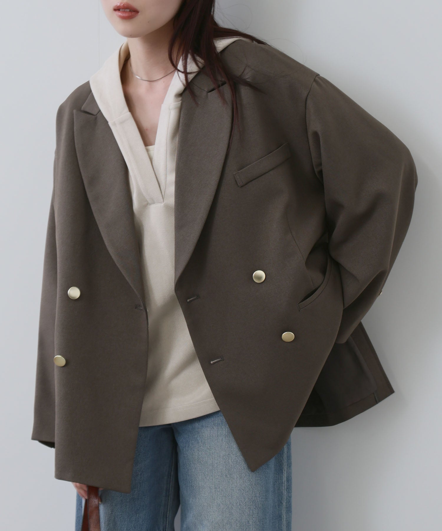NAVY ビッグシルエット テーラード ダブルジャケット レディース