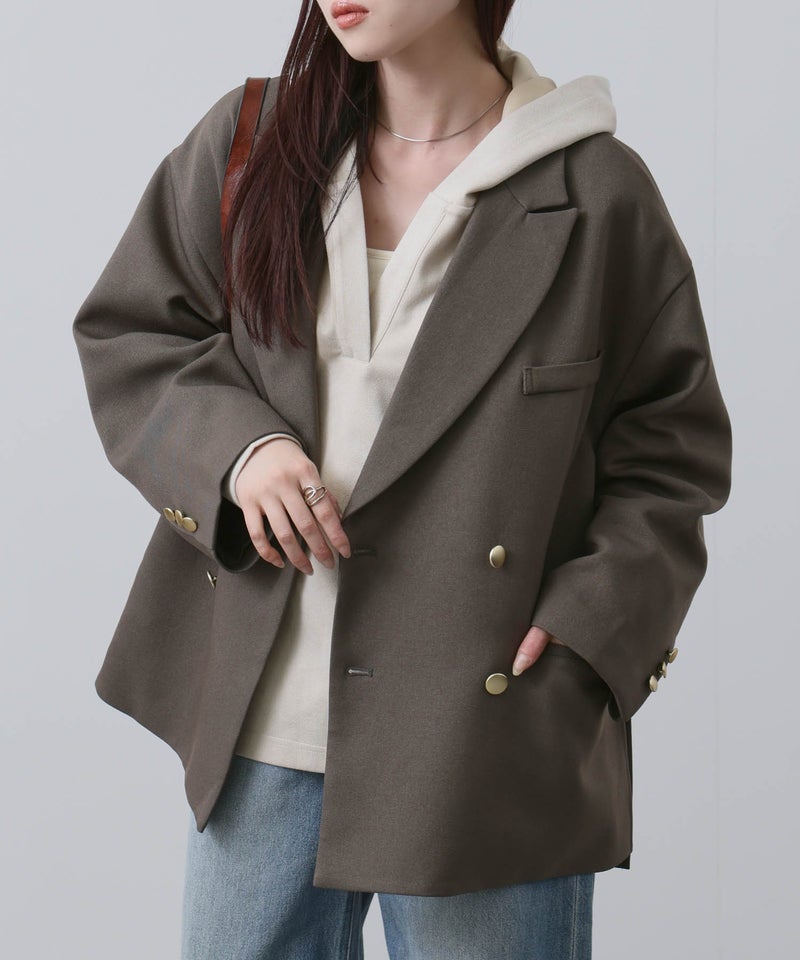 NAVY ビッグシルエット テーラード ダブルジャケット レディース商品画像-3