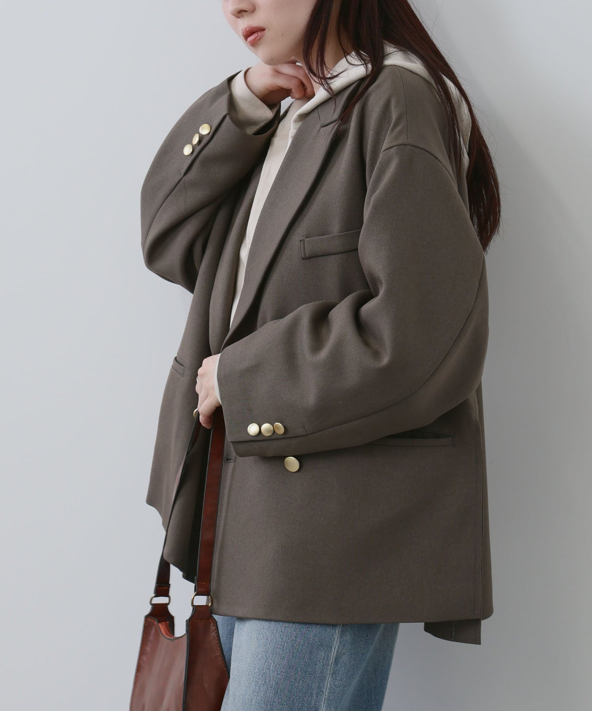 NAVY ビッグシルエット テーラード ダブルジャケット レディース