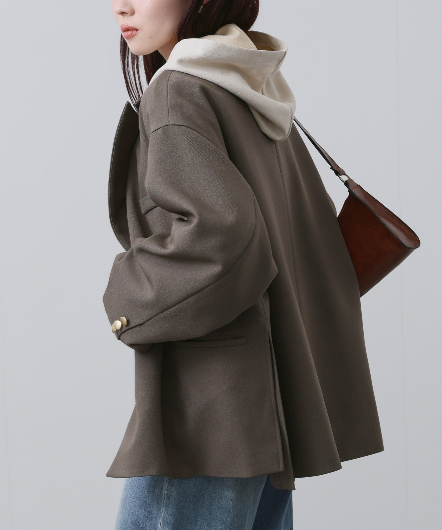NAVY ビッグシルエット テーラード ダブルジャケット レディース