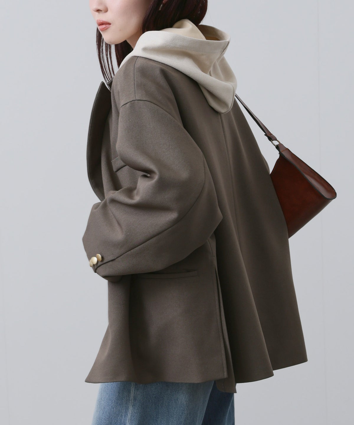 NAVY ビッグシルエット テーラード ダブルジャケット レディース