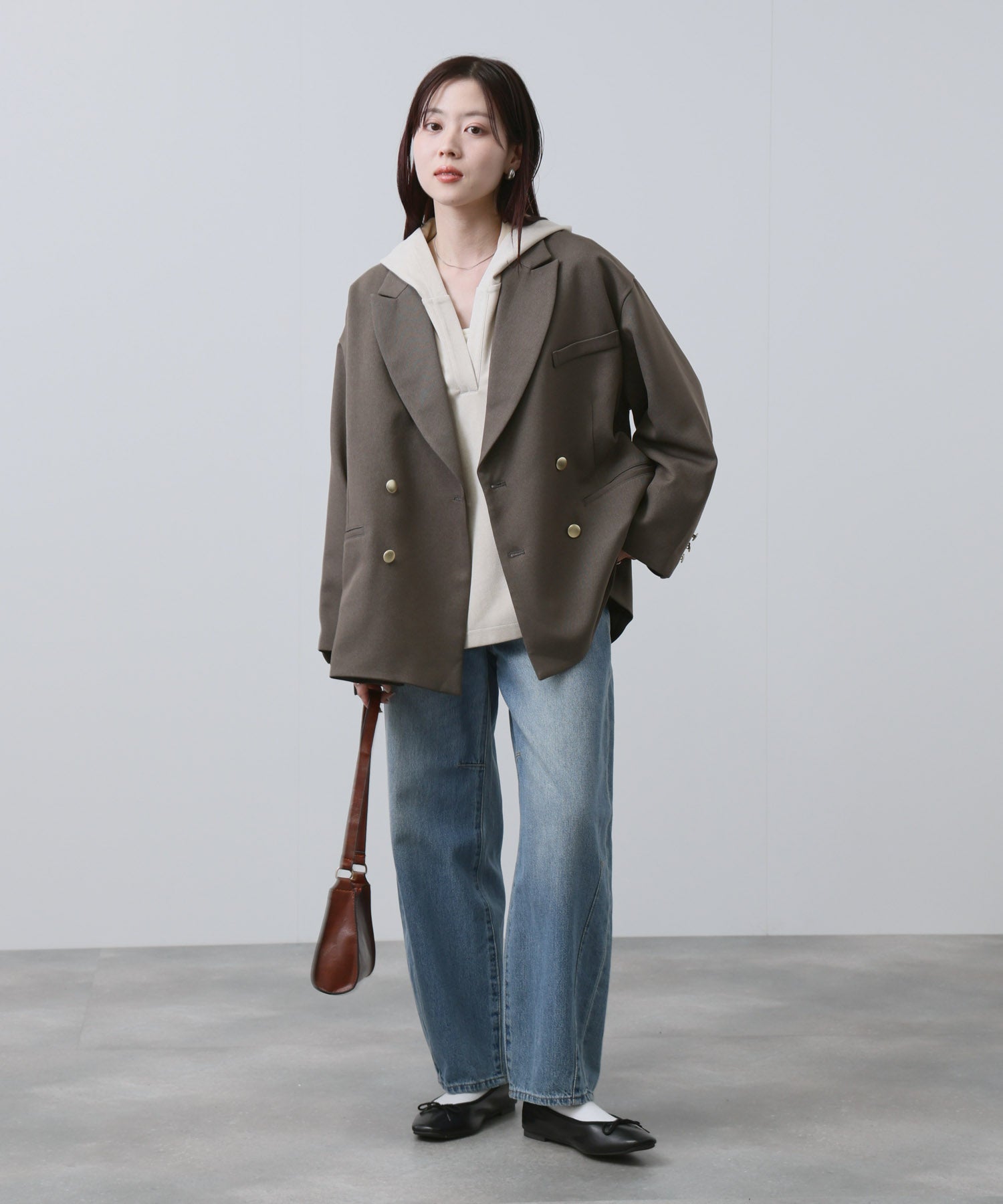 NAVY ビッグシルエット テーラード ダブルジャケット レディース