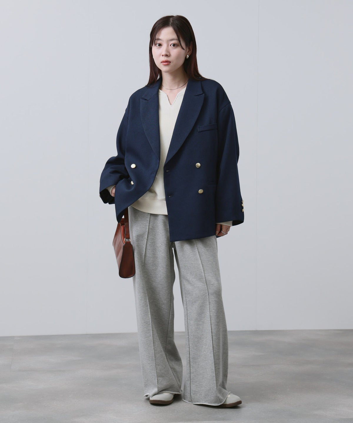 NAVY ビッグシルエット テーラード ダブルジャケット レディース