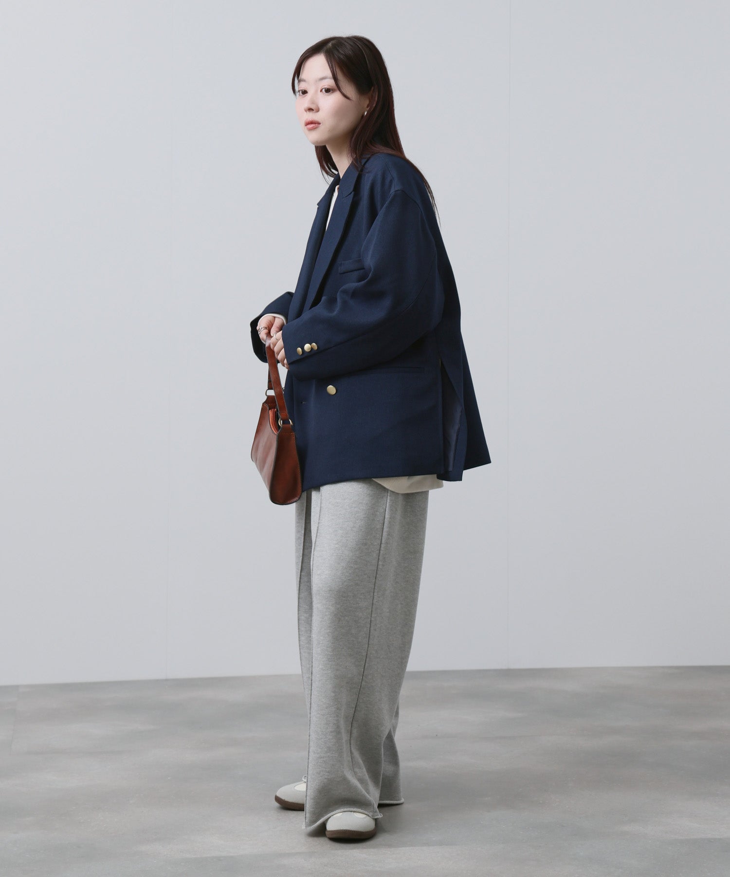 NAVY ビッグシルエット テーラード ダブルジャケット レディース