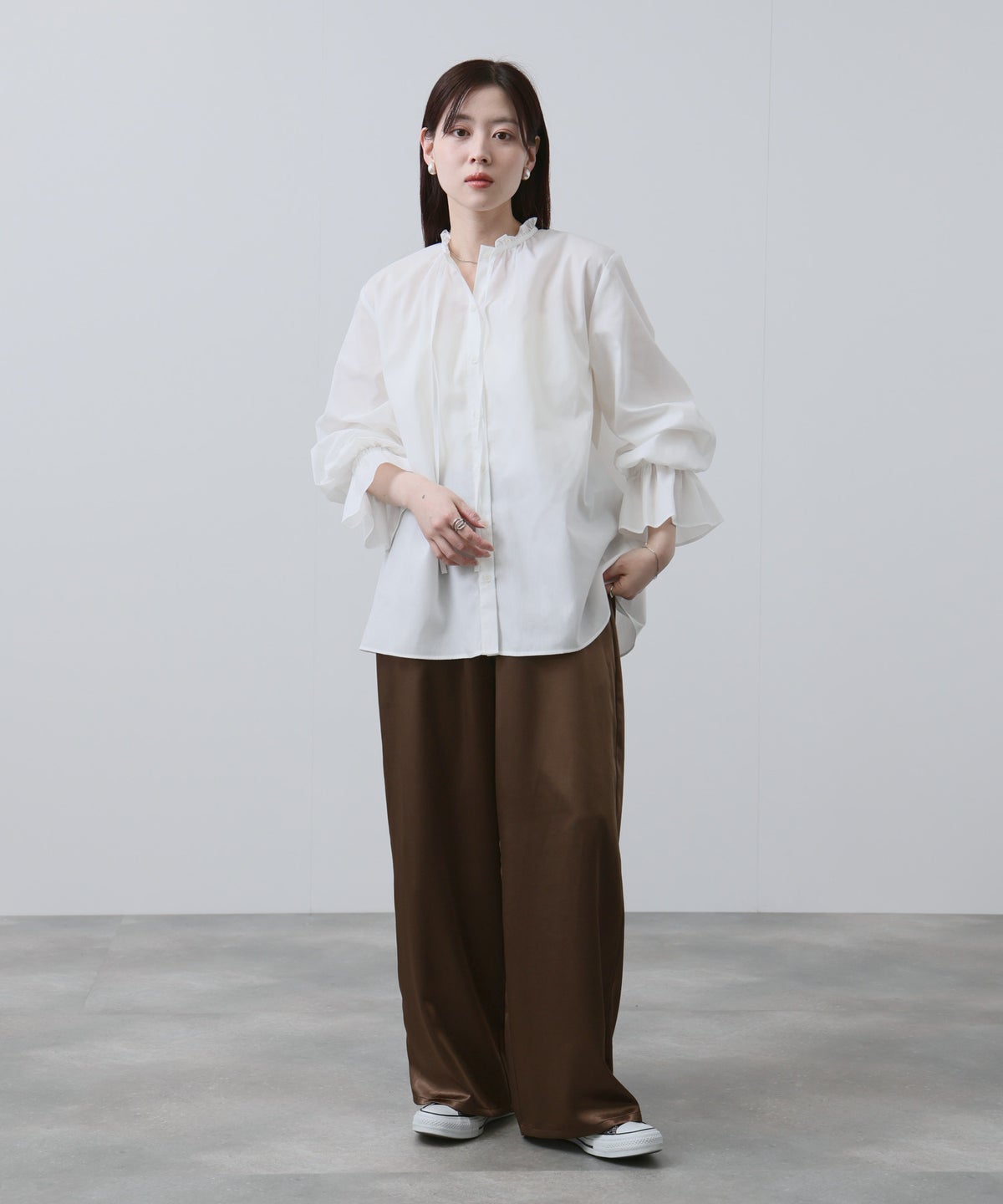 NAVY 袖フリルブラウス レディース