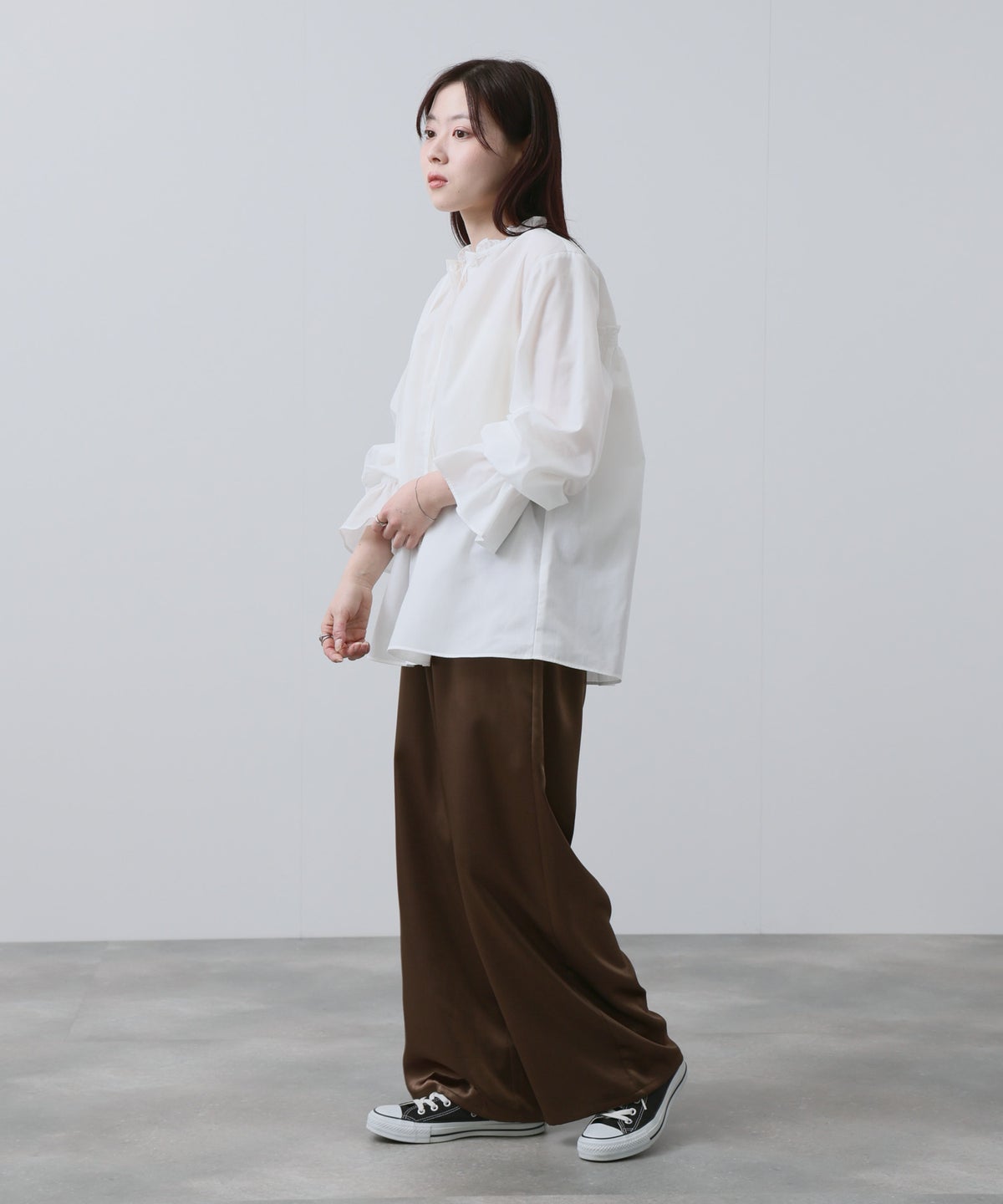 NAVY 袖フリルブラウス レディース