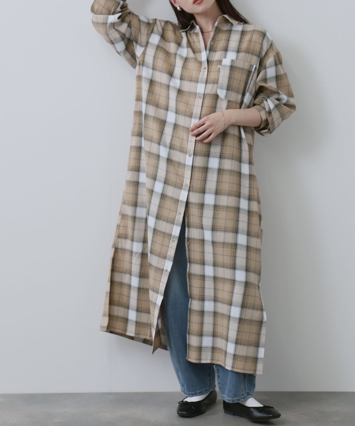 NAVY チェック柄シャツワンピース レディース