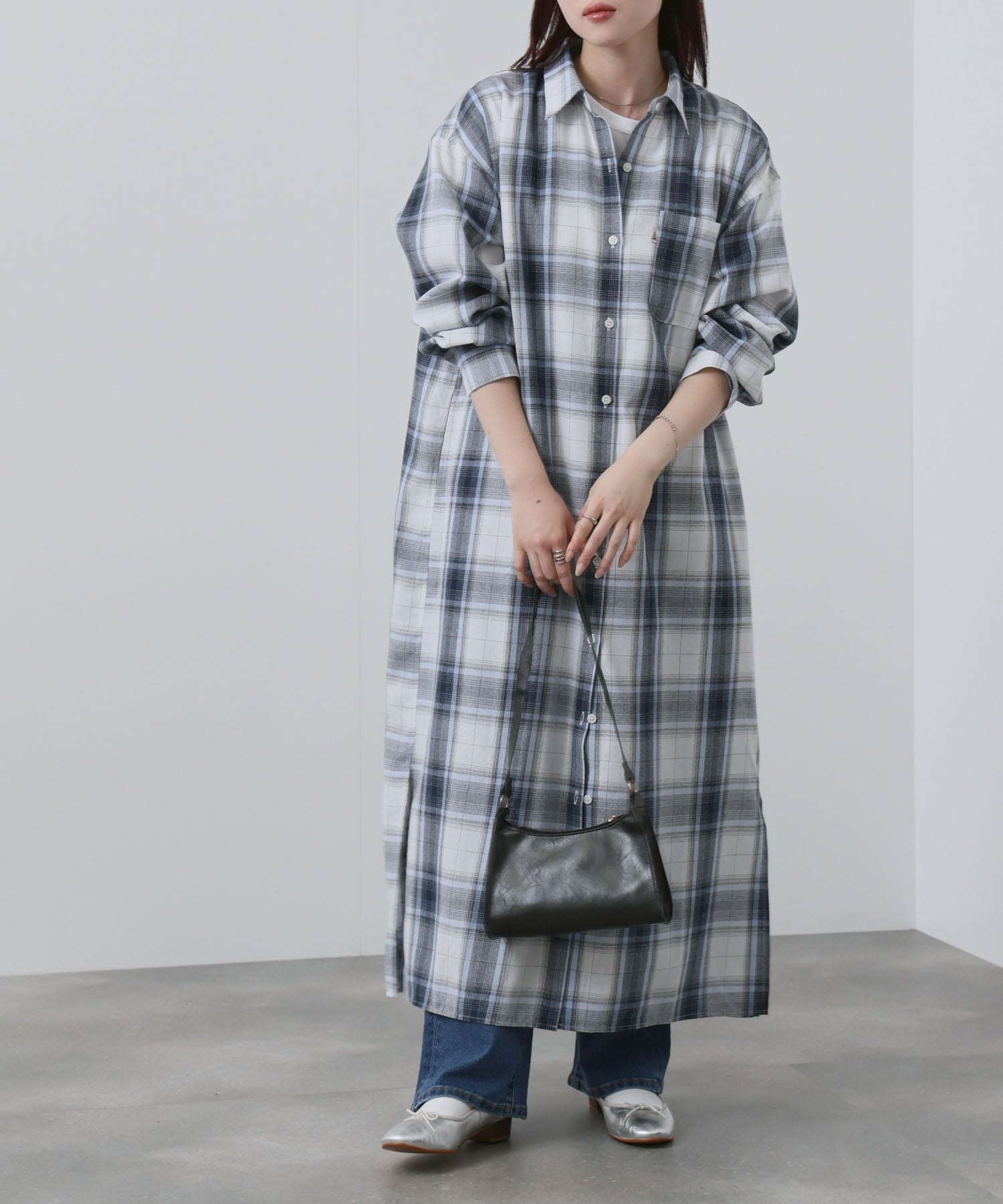 NAVY チェック柄シャツワンピース レディース