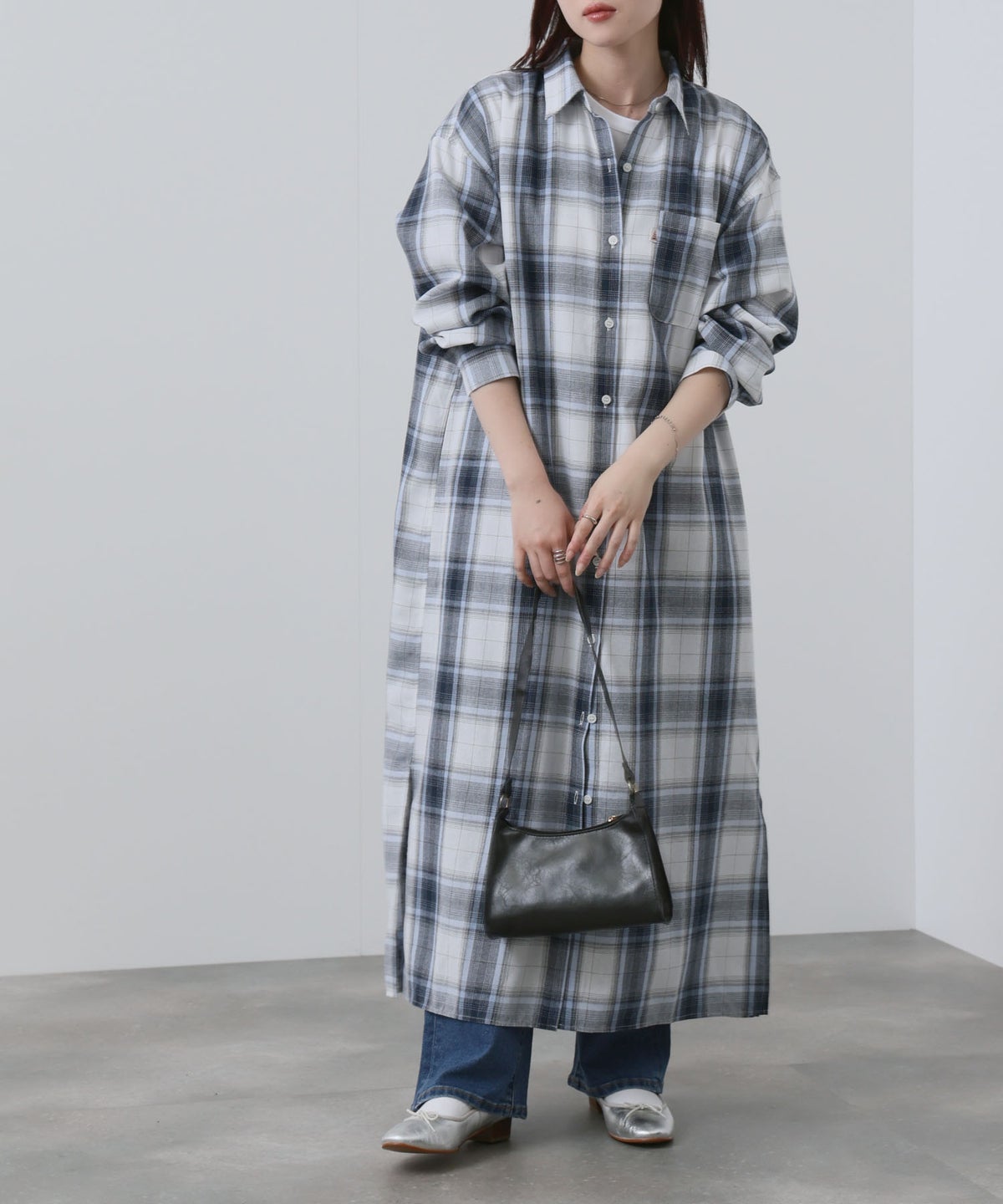 NAVY チェック柄シャツワンピース レディース