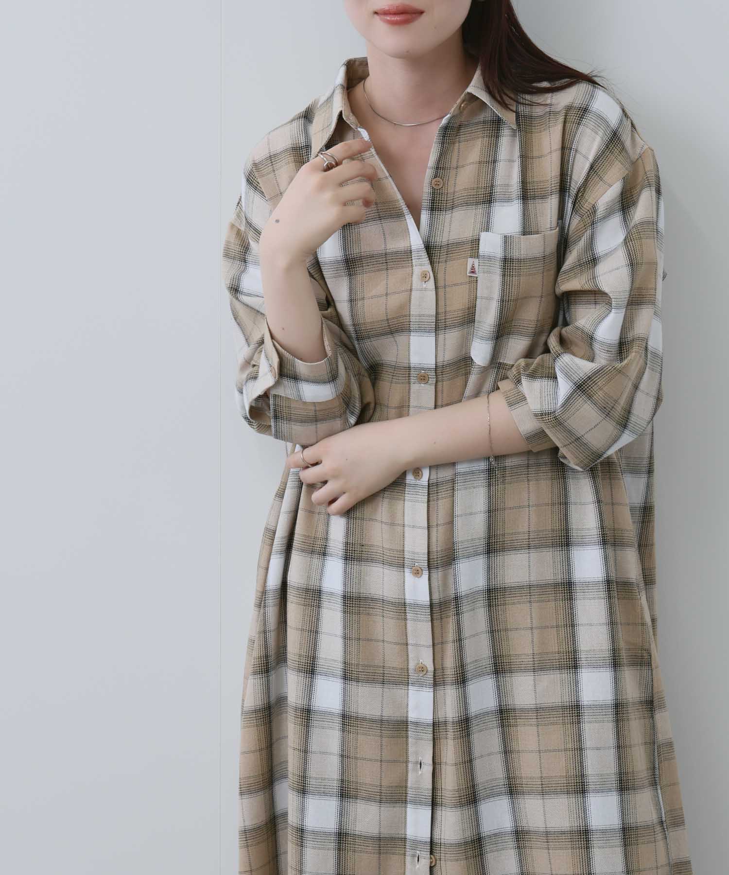 NAVY チェック柄シャツワンピース レディース