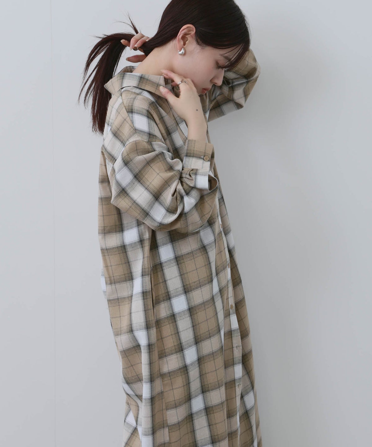 NAVY チェック柄シャツワンピース レディース