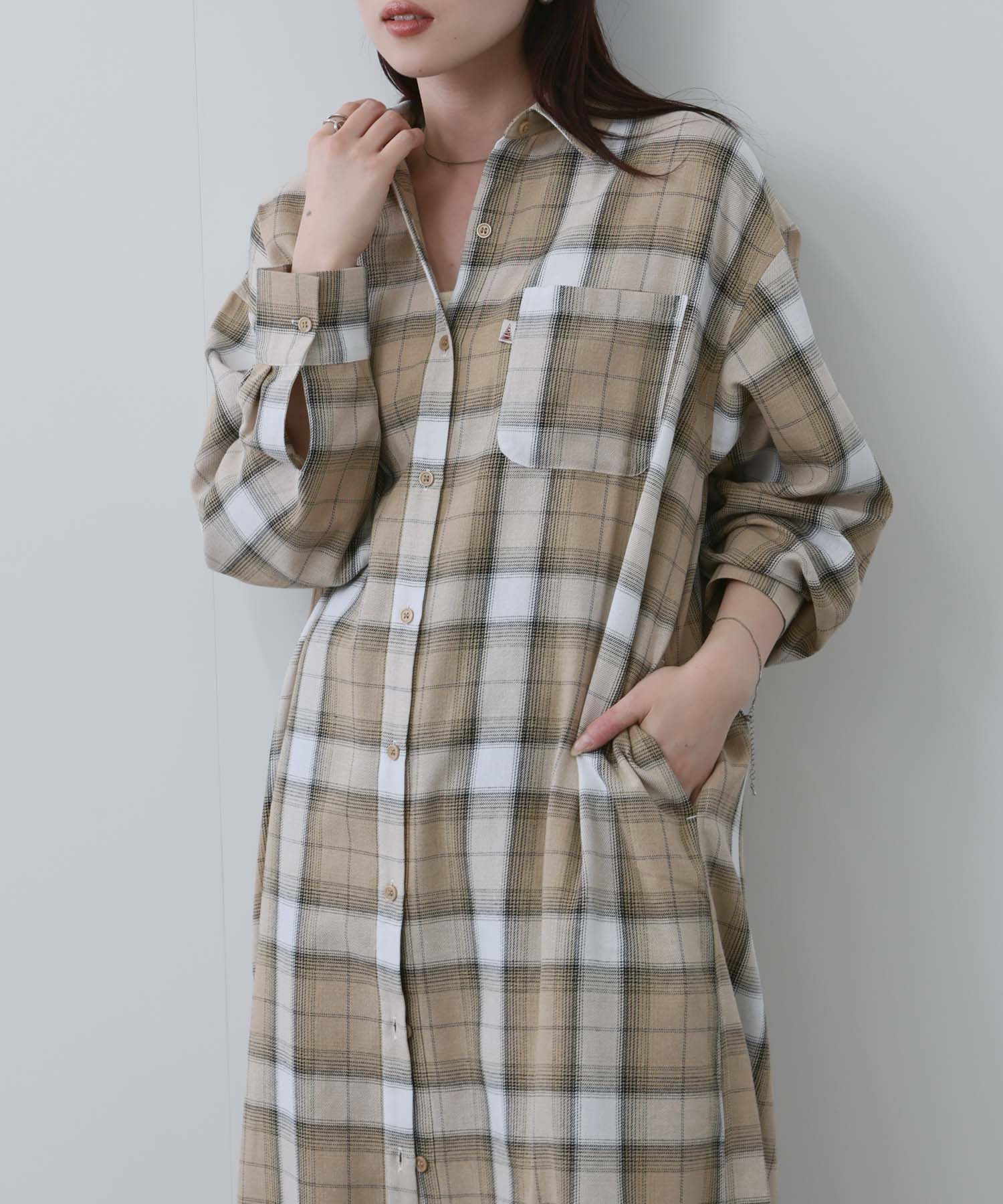 NAVY チェック柄シャツワンピース レディース
