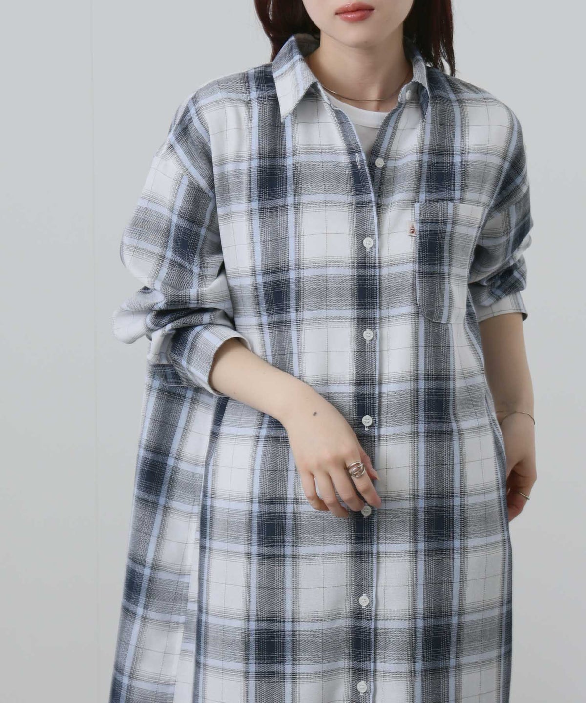 NAVY チェック柄シャツワンピース レディース