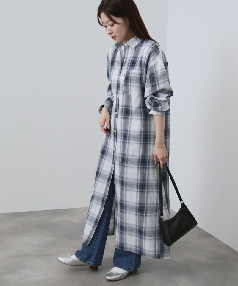 NAVY  チェック柄シャツワンピース レディース商品画像-10