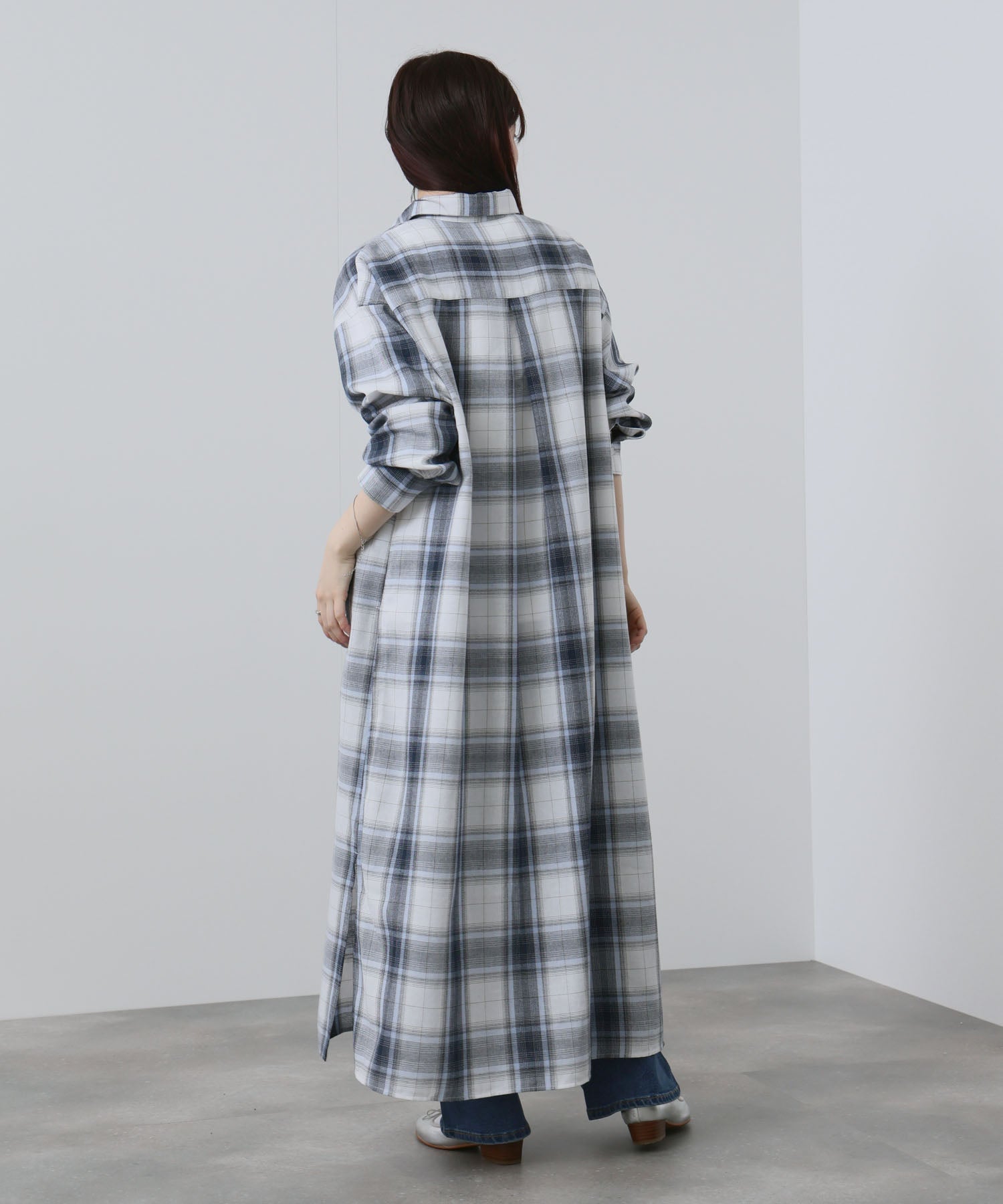 NAVY チェック柄シャツワンピース レディース