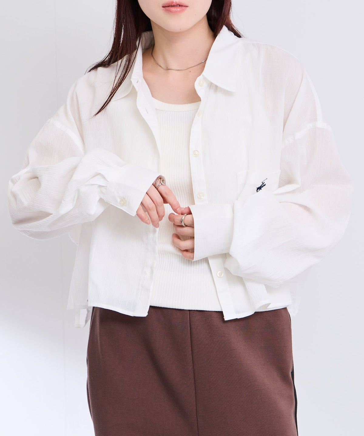 BEVERLY HILLS POLO CLUB 楊柳ショート丈長袖シャツ レディース